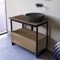 Console Sink Vanity With Matte Black Vessel Sink and Natural Brown Oak Drawer, 35